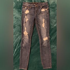 Express Dark Wash Distressed Skinny Jeans